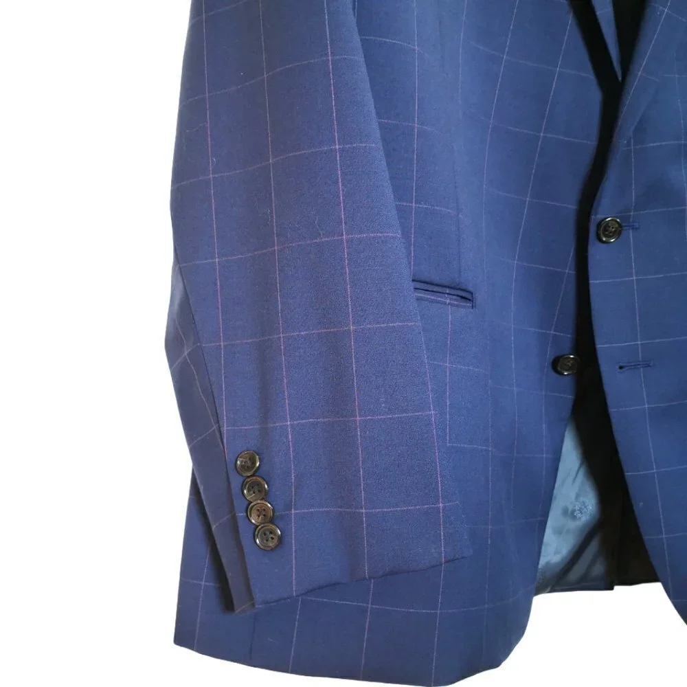 New‎ LRL Wool Plaid Sport Coat Blue Size 50R